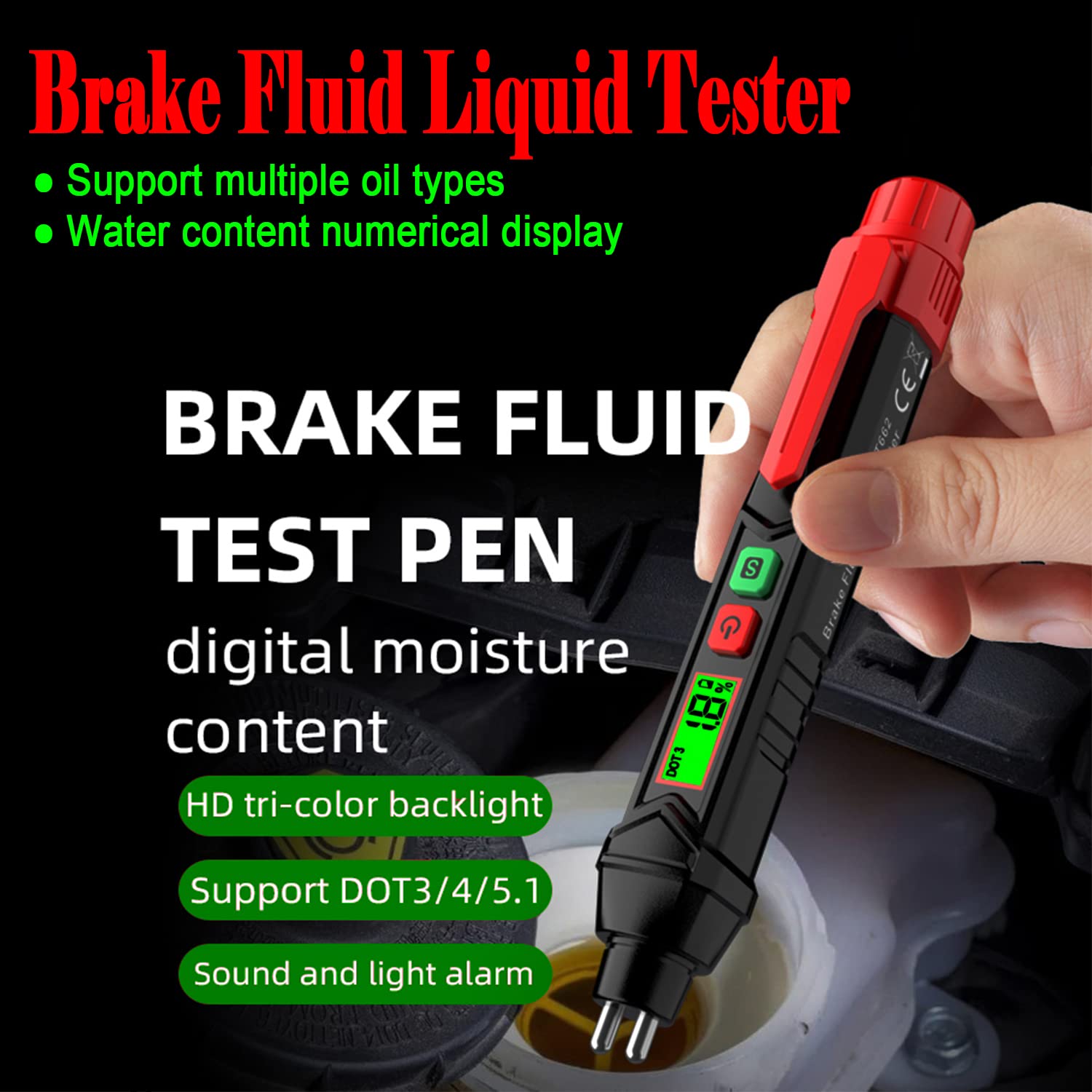 Brake Fluid Tester Pen, Automotive Brake Fluid Moisture Tester, Vehicle Brake Diagnostic Testing Tool, Hydraulic Fluid Liquid Tester Pen Oil Moisture Tester Analyzer Meter For Dot3 Dot4 Dot5.1